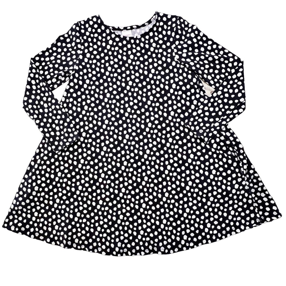 Hanna Andersson Girl's 140cm/US 10 Long Sleeve T-Shirt Dress Black White Spots